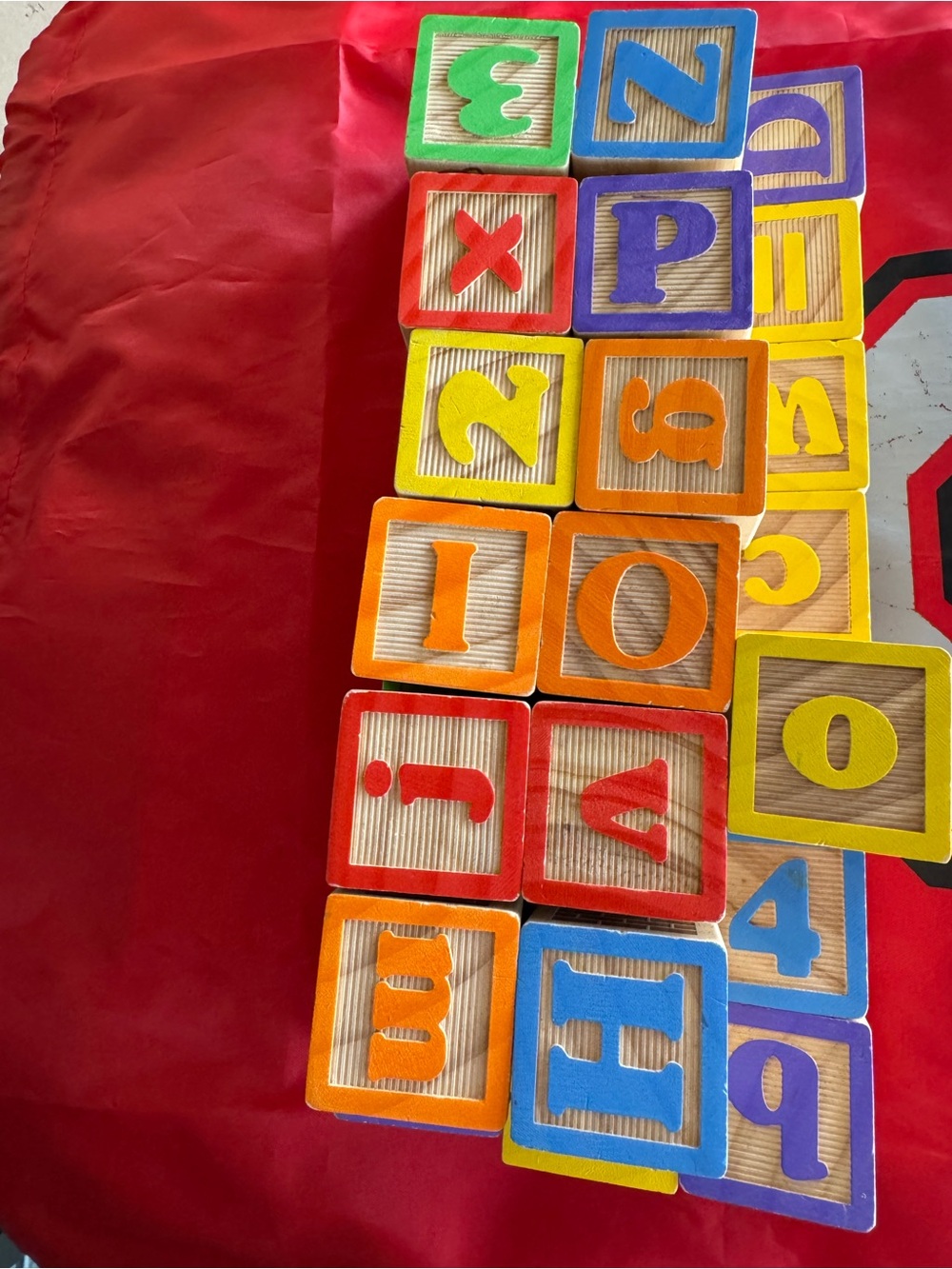 Colorful Lot of 34 Wooden Alphabet, Number Blocks - Multicolor